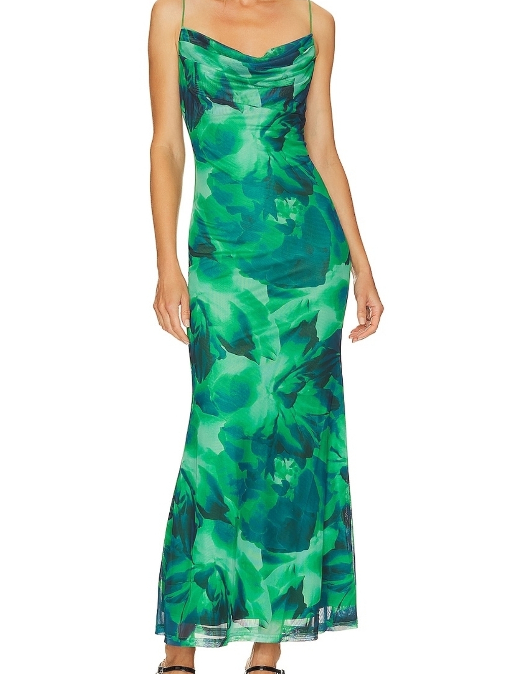 RunAway Green Floral Cowl-Neck Maxi Dress